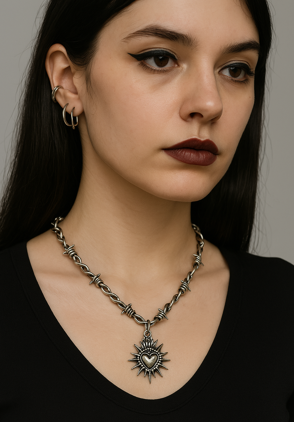 Silberne Gothic Stacheldraht Silberne Heiliges Herz Halskette | Shop Nory