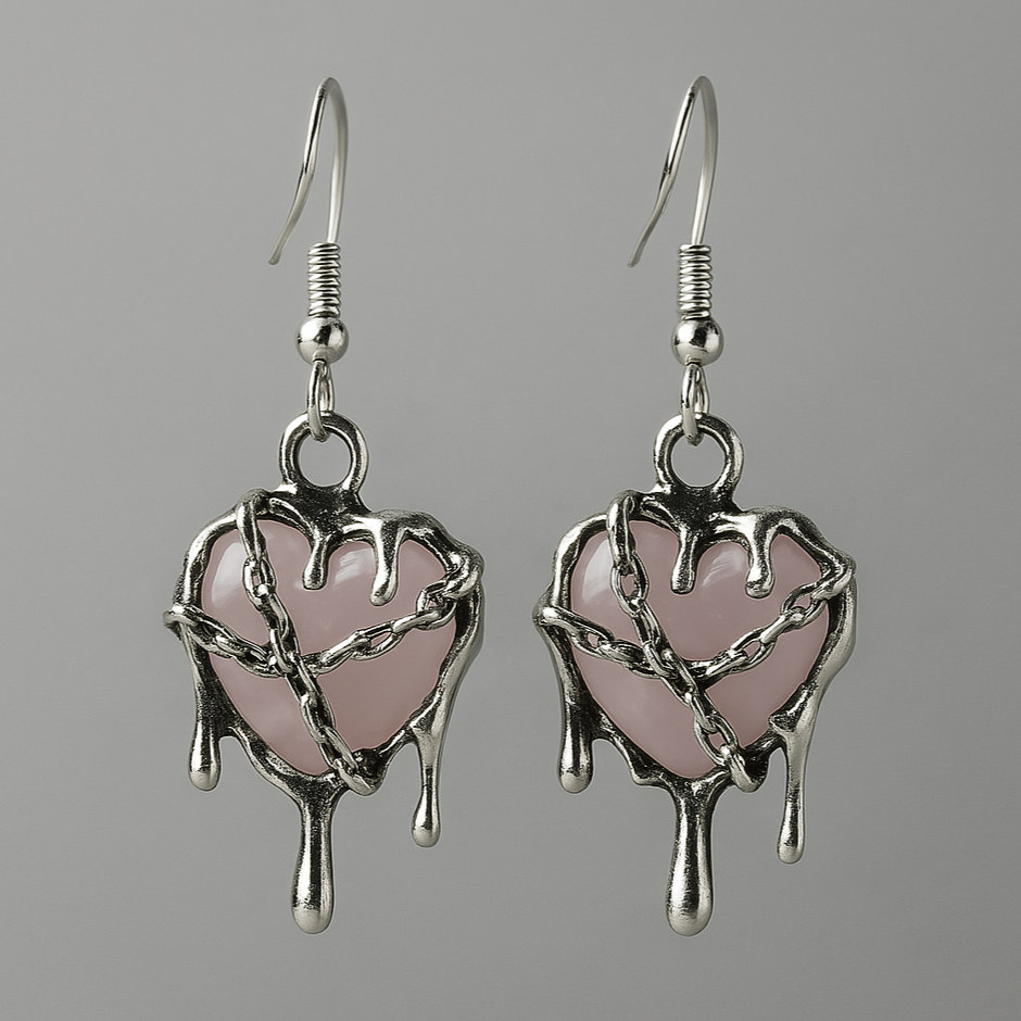 Silver Pink Resin Melting Heart Charm Earrings | Shop Nory