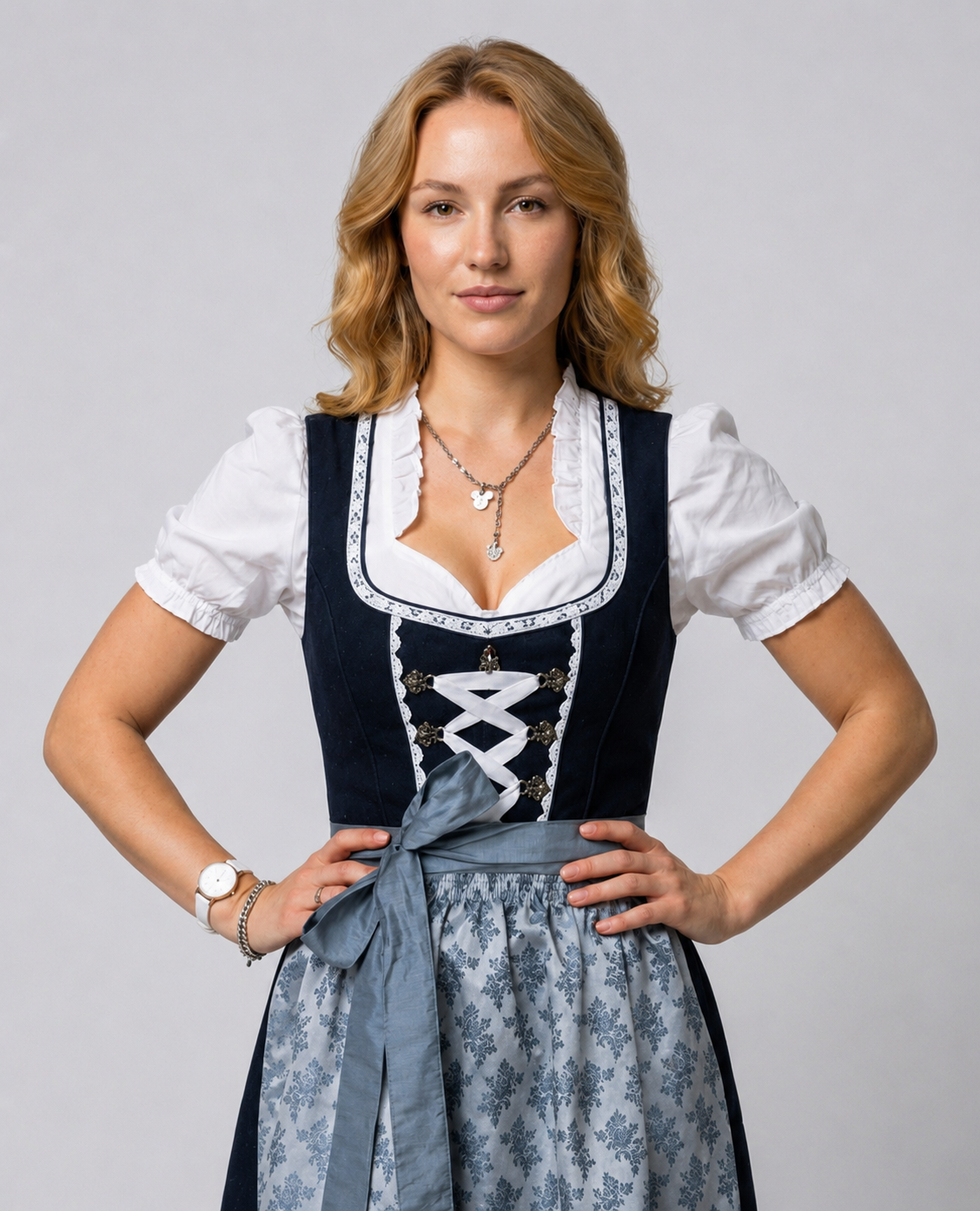 Damen-Dirndl mit Schürze | Trachtenkleid in Dunkelgrau, Modell 882