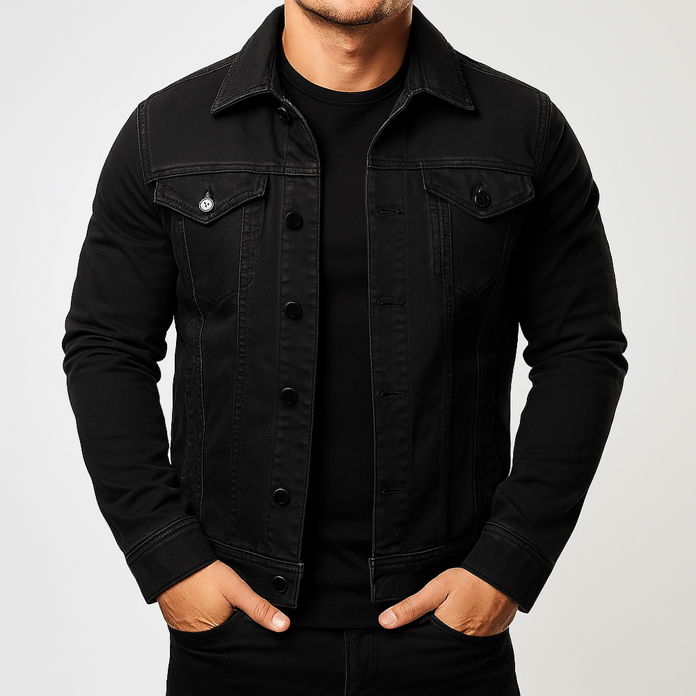 Herren Freizeit Einfarbige Jeansjacke