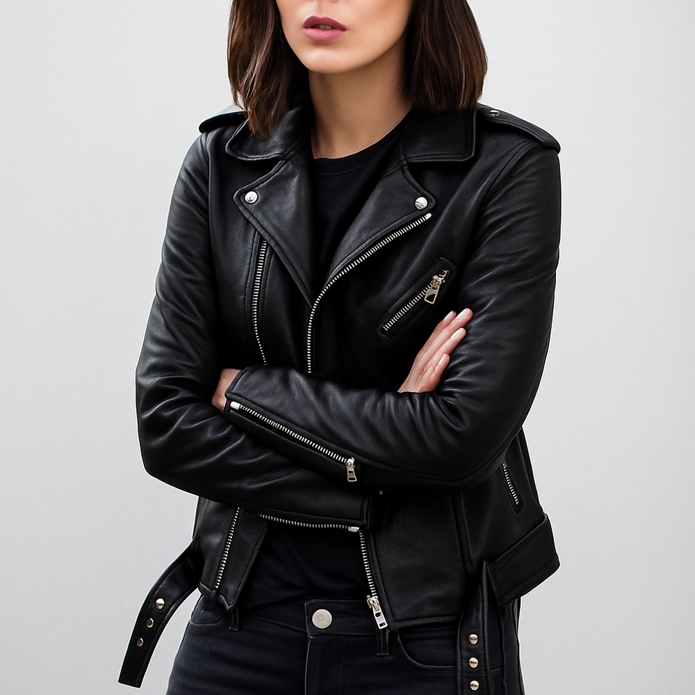 Slim Fit Biker Lederjacke für Damen
