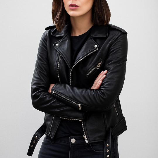 Slim Fit Biker Lederjacke für Damen