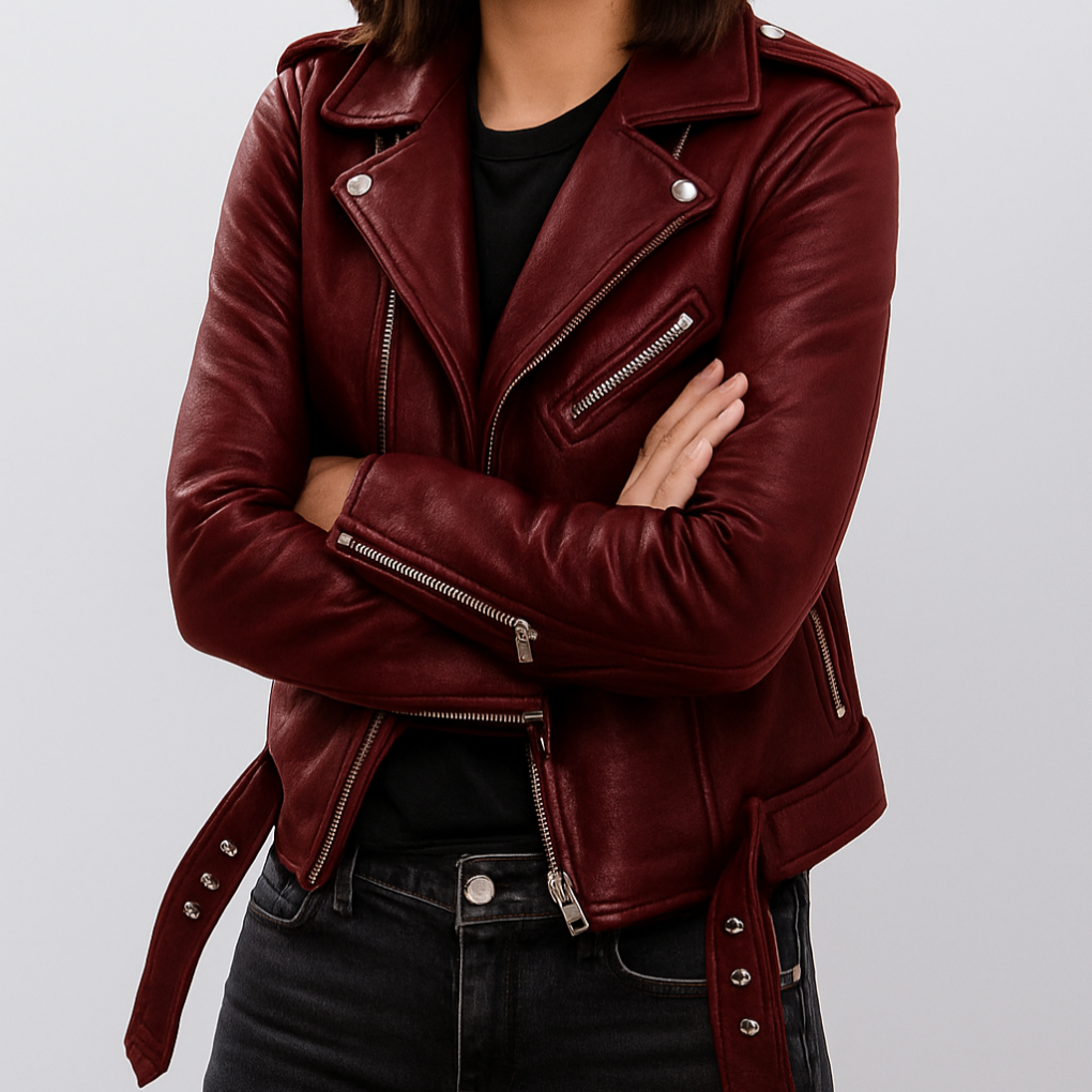 Slim Fit Biker Lederjacke für Damen