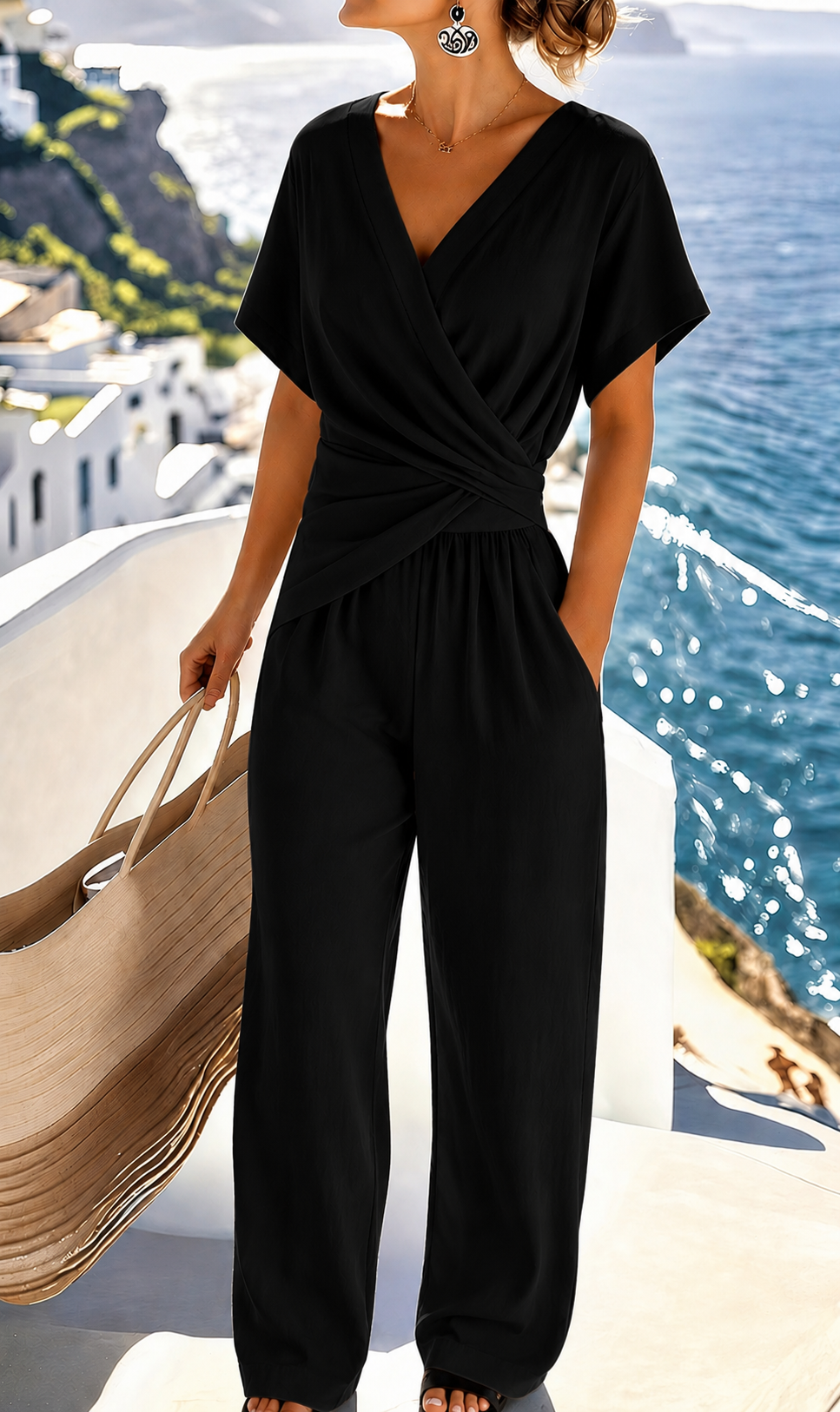 Damen Eleganter mit Wickeloptik und breiten Beinen ShopNory
