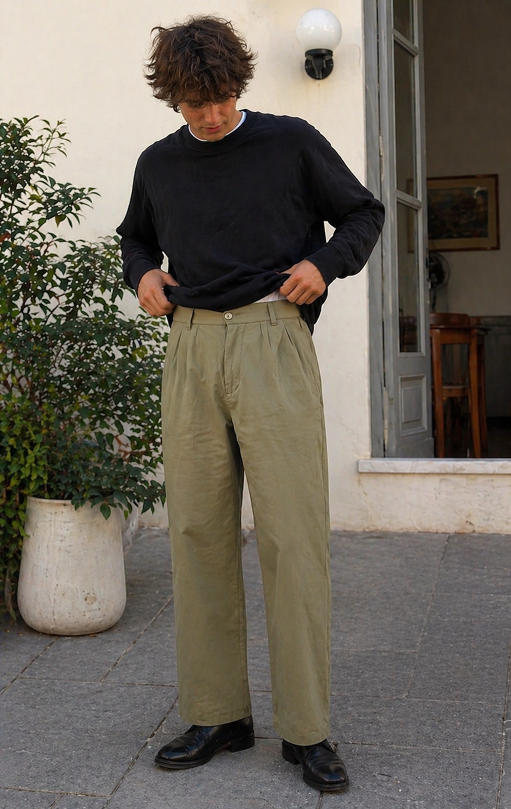 Herren Hose Leinenoptik Gerade Passform Sommer