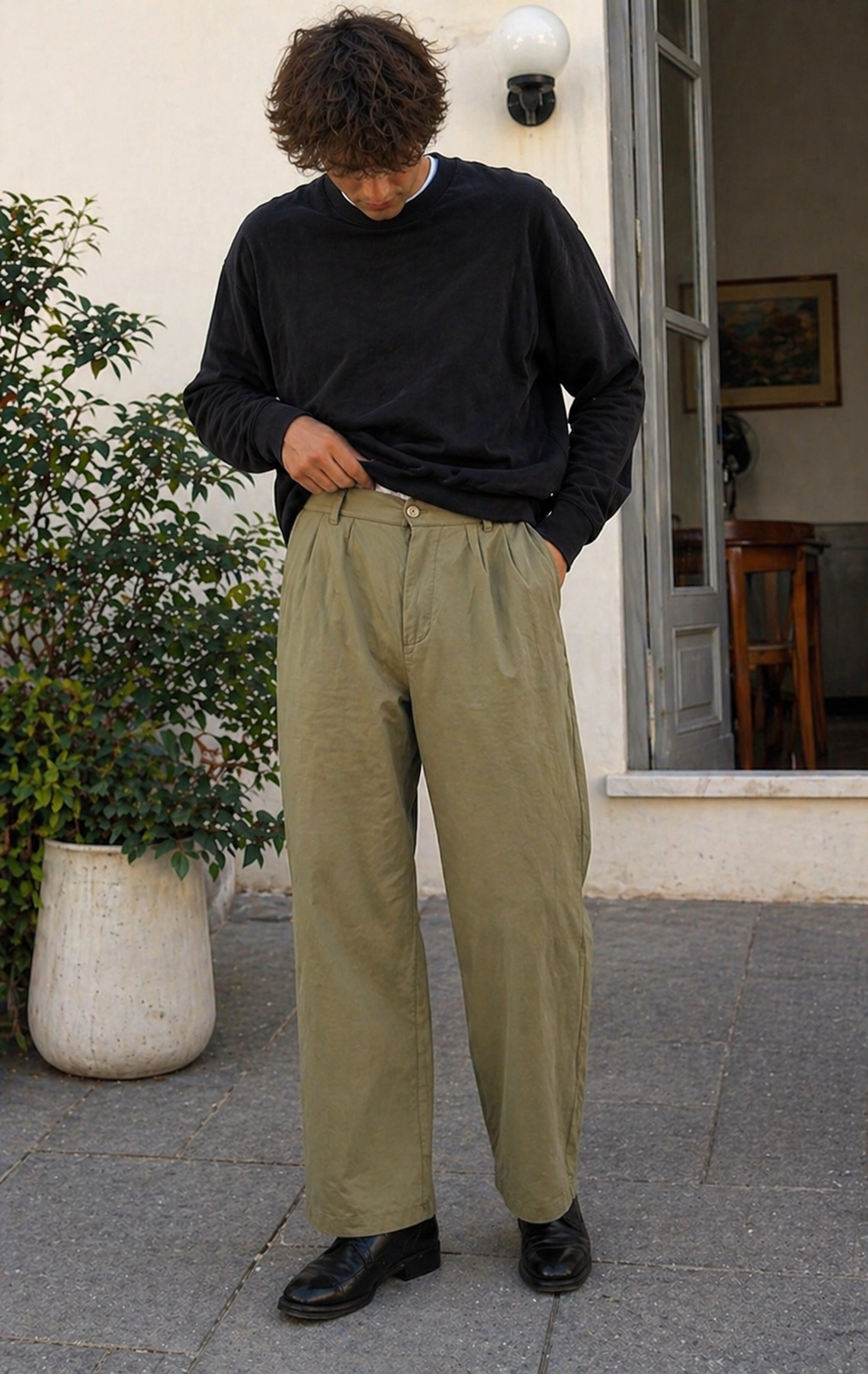 Herren Hose Leinenoptik Gerade Passform Sommer
