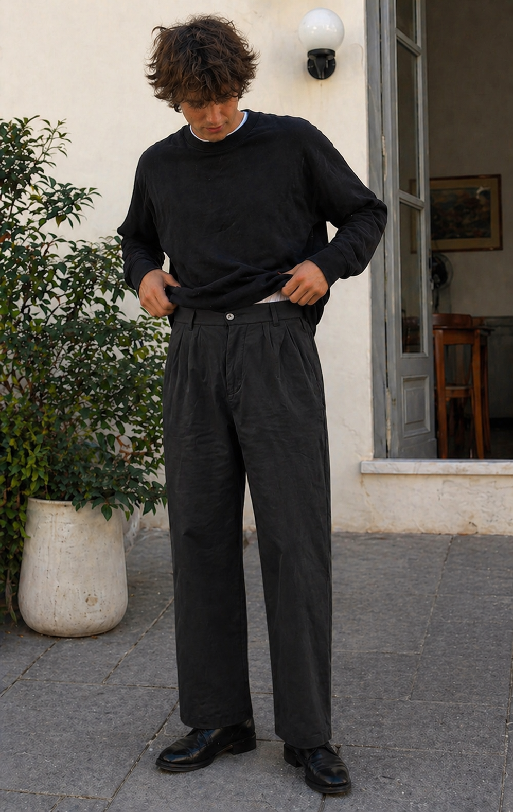 Herren Hose Leinenoptik Gerade Passform Sommer