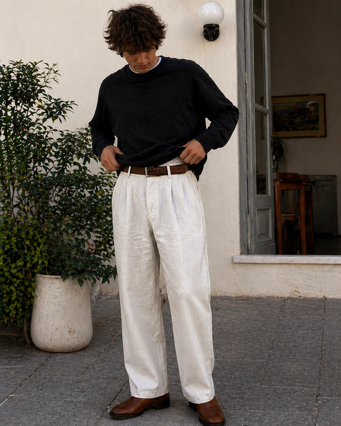 Herren Hose Leinenoptik Gerade Passform Sommer