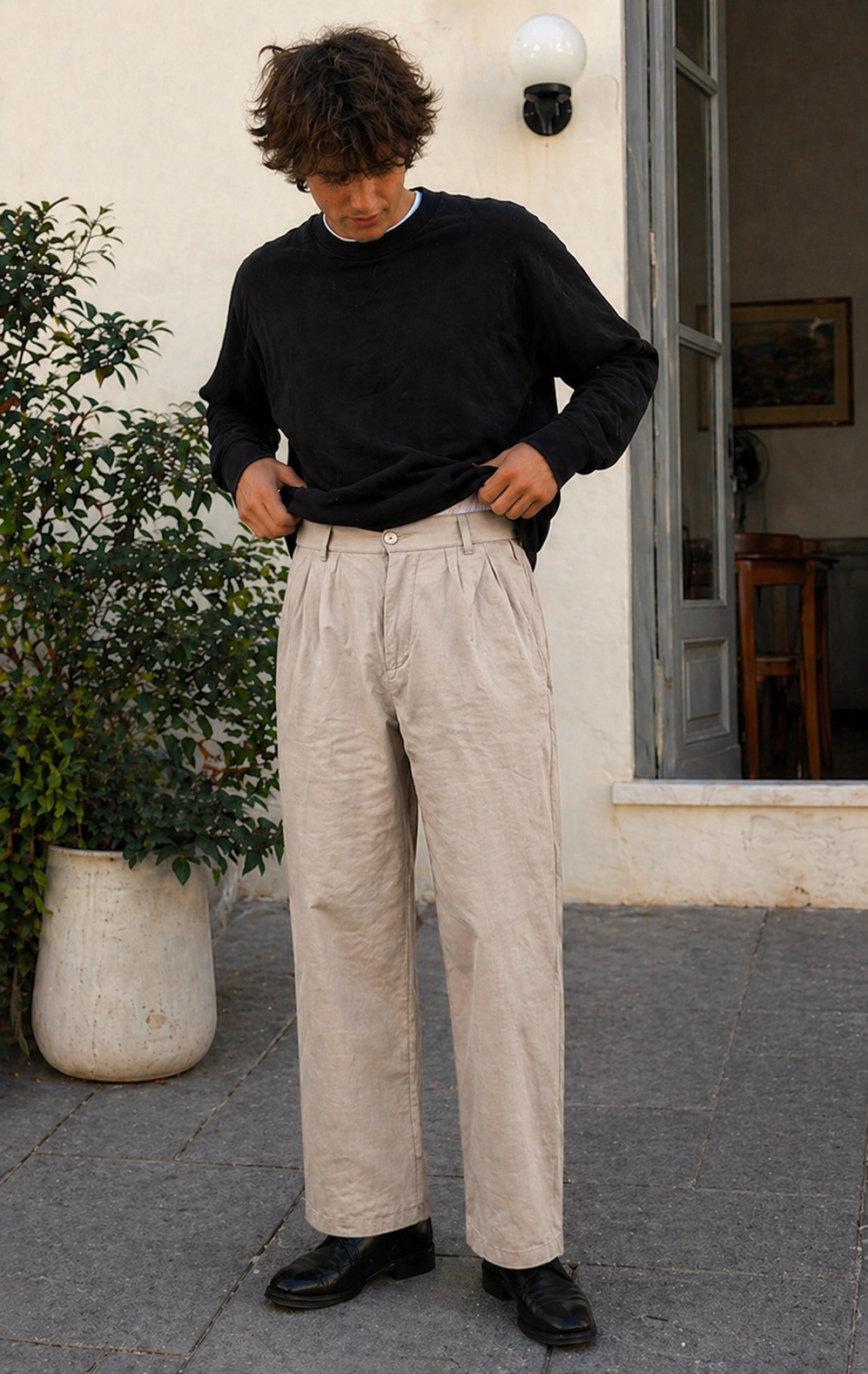 Herren Hose Leinenoptik Gerade Passform Sommer
