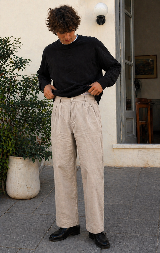 Herren Hose Leinenoptik Gerade Passform Sommer