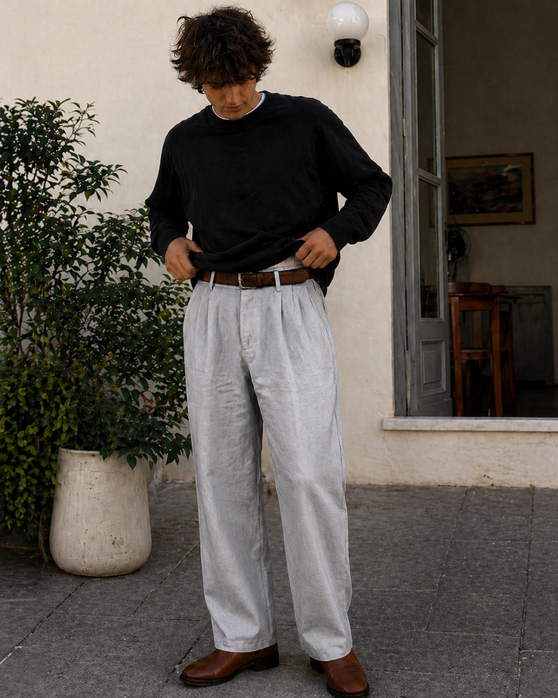 Herren Hose Leinenoptik Gerade Passform Sommer