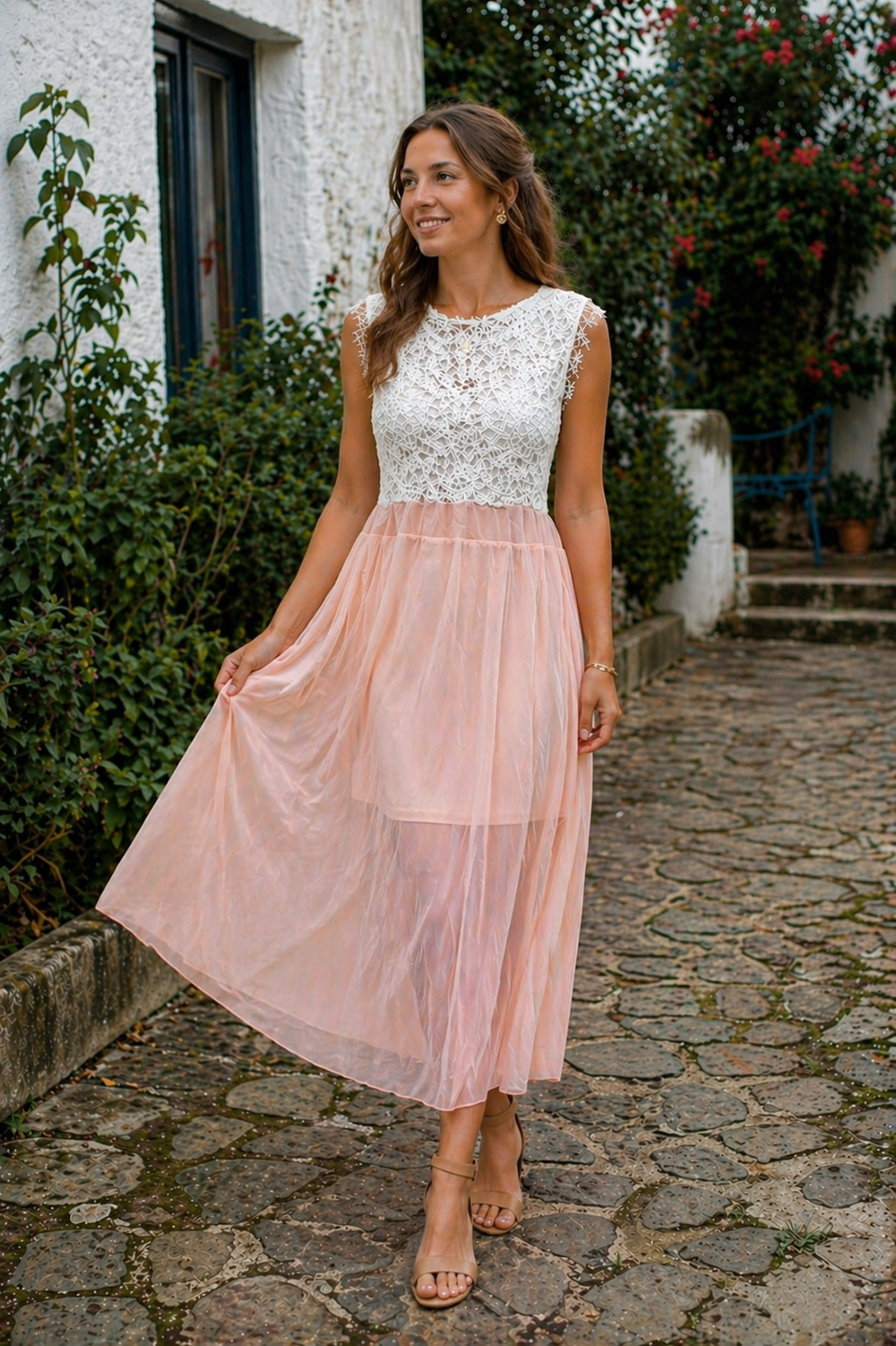 Damen Chiffon Midikleid Ärmellos Locker Fallend