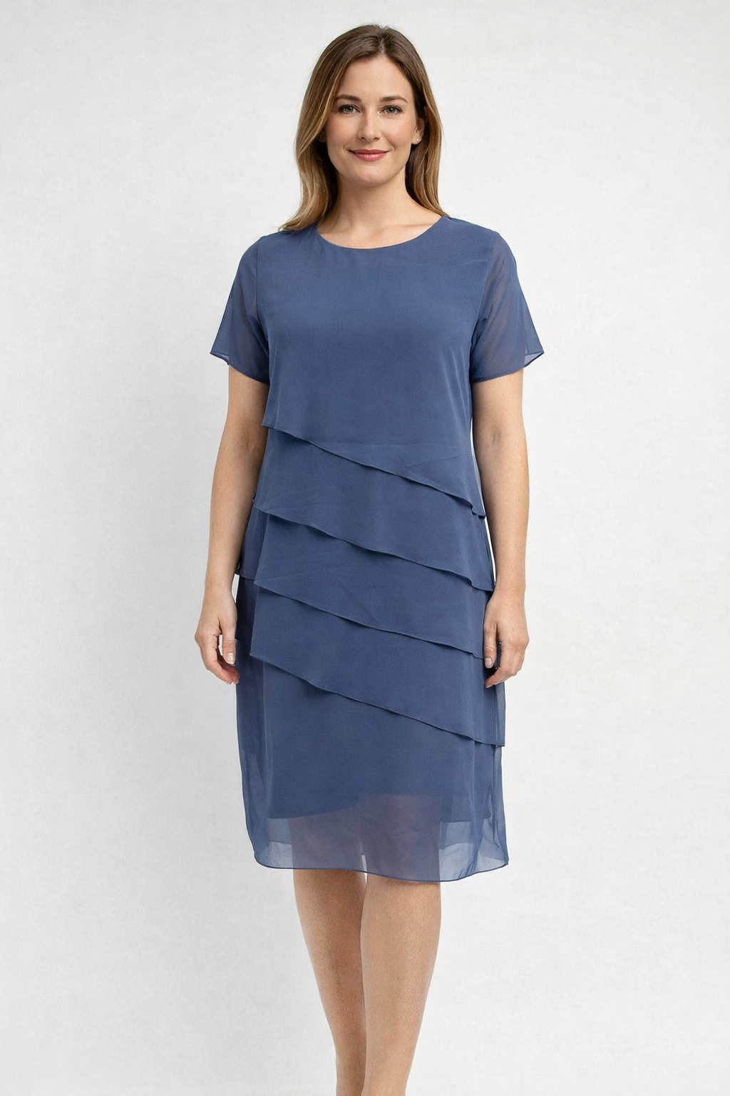 Hannah | Blaues Kurzarmkleid Mit Lagen-Design