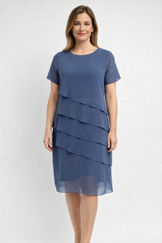 Hannah | Blaues Kurzarmkleid Mit Lagen-Design