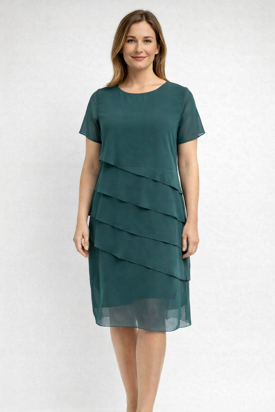 Hannah | Blaues Kurzarmkleid Mit Lagen-Design