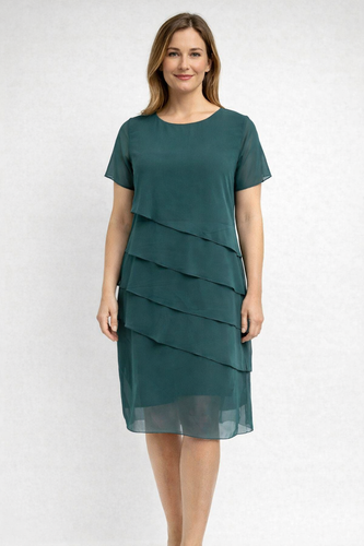 Hannah | Blaues Kurzarmkleid Mit Lagen-Design