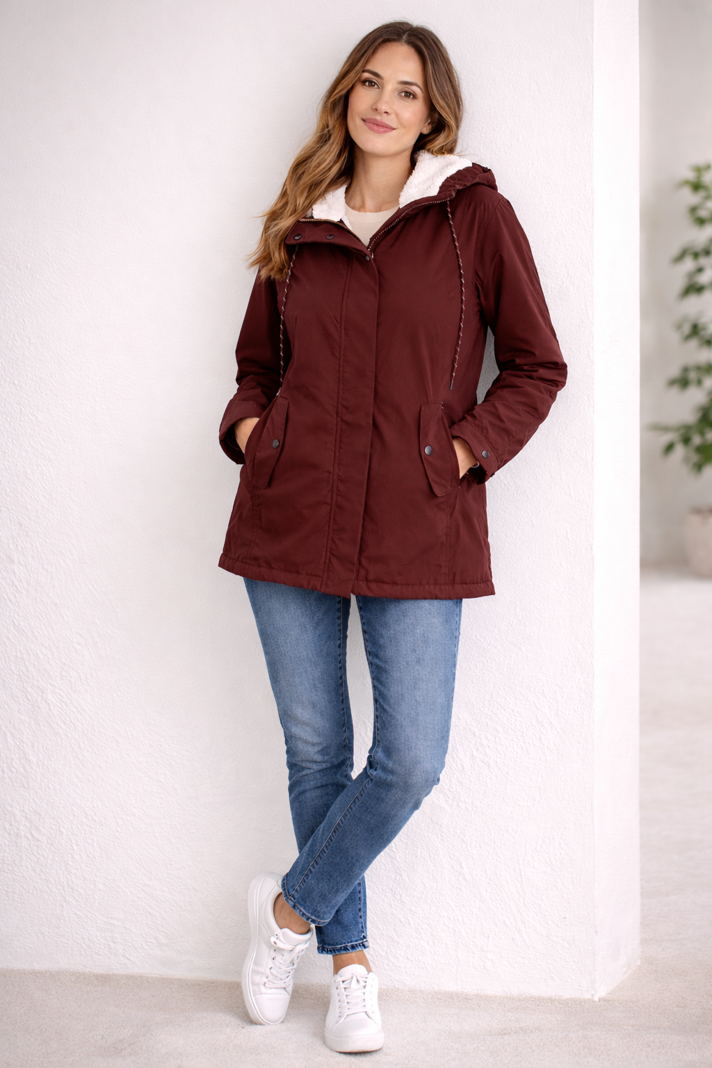 Lange Winterjacke Mit Kapuze & Futter