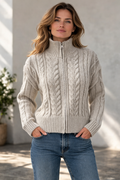 Strickjacke Damen mit Reißverschluss und hohem Kragen – Rippstrick Cardigan