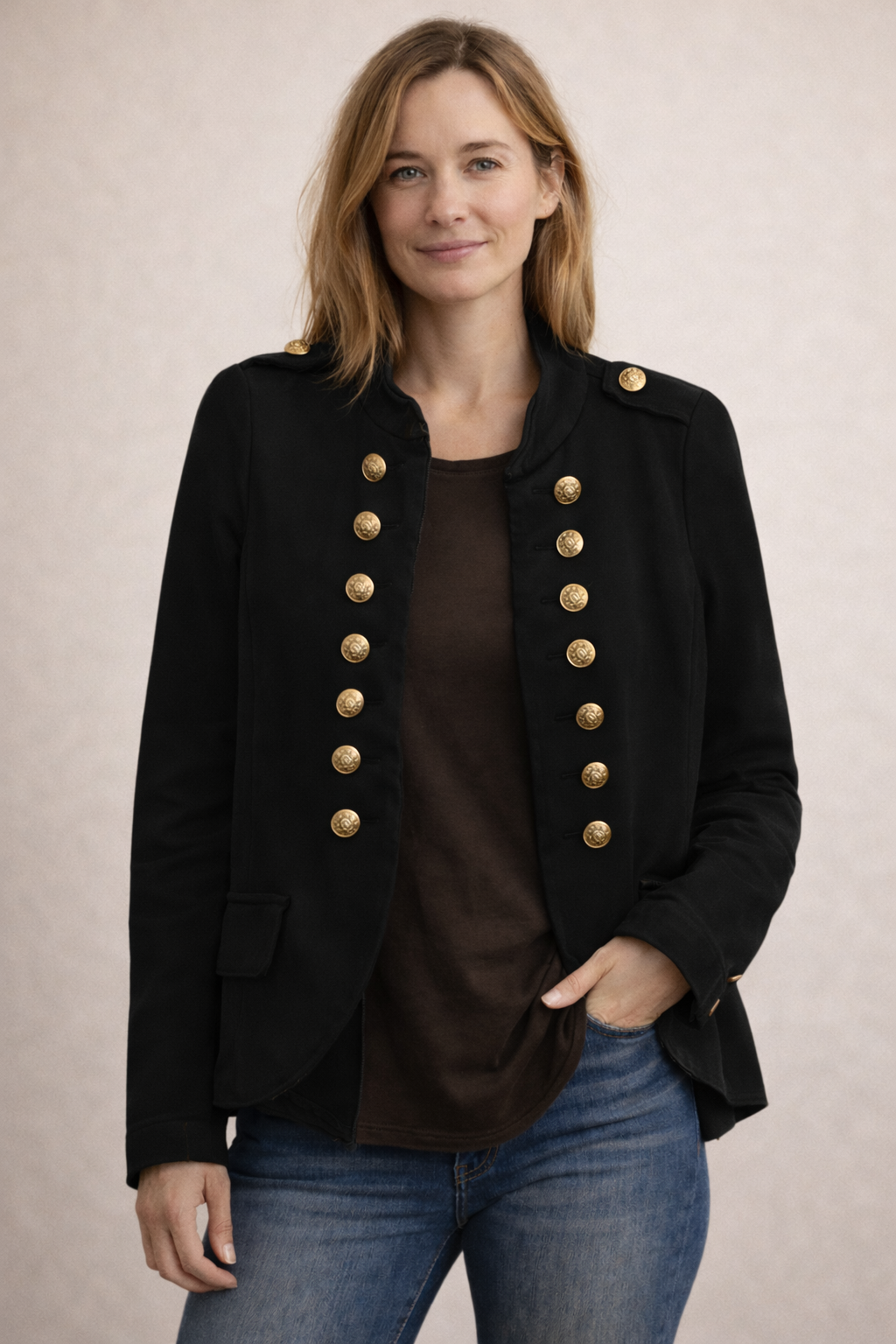 Damen Blazer mit doppelreihiger Knopfleiste im Militärstil
