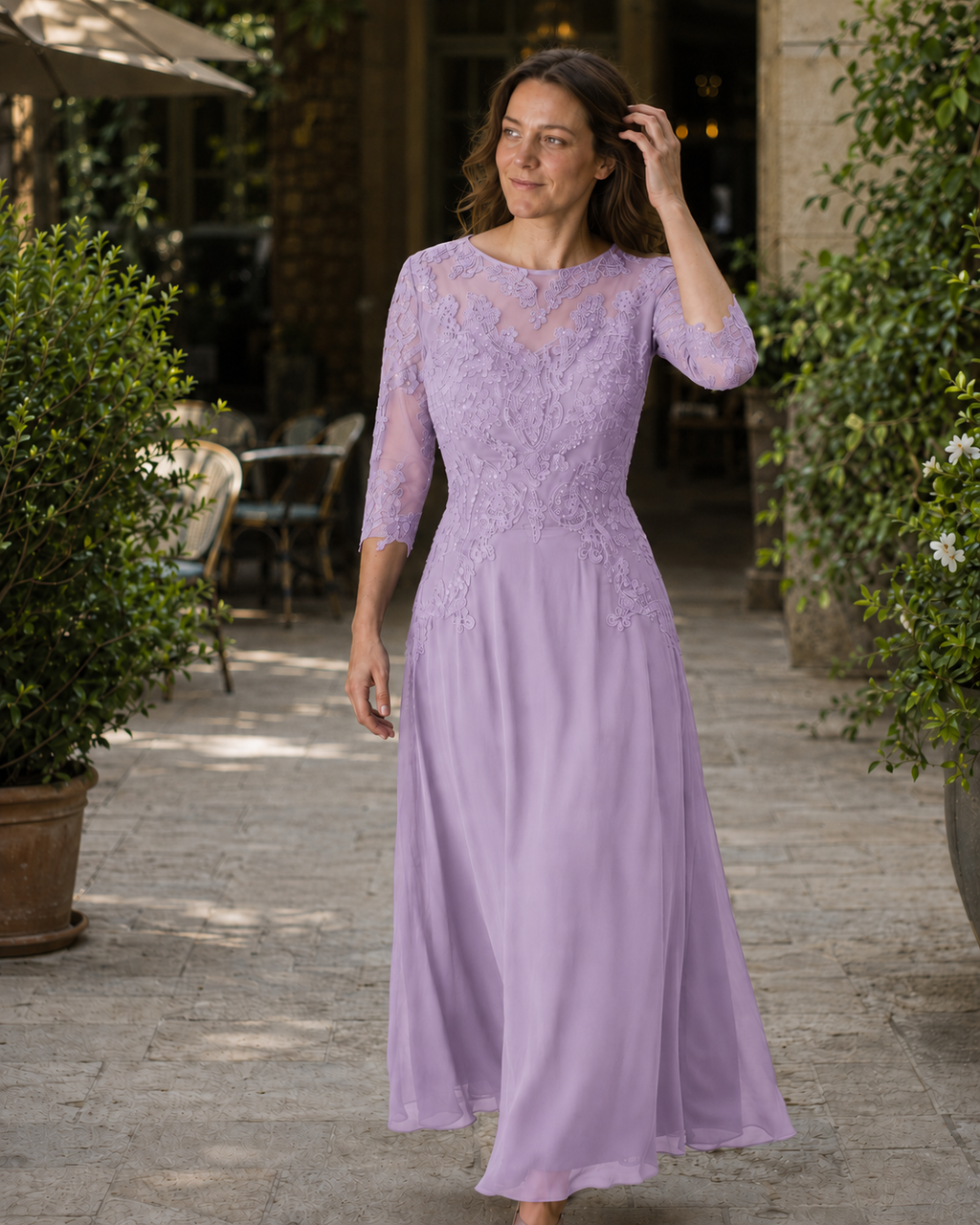 ShopNory Damen Abendkleid mit Spitzenoberteil und fließendem Rock