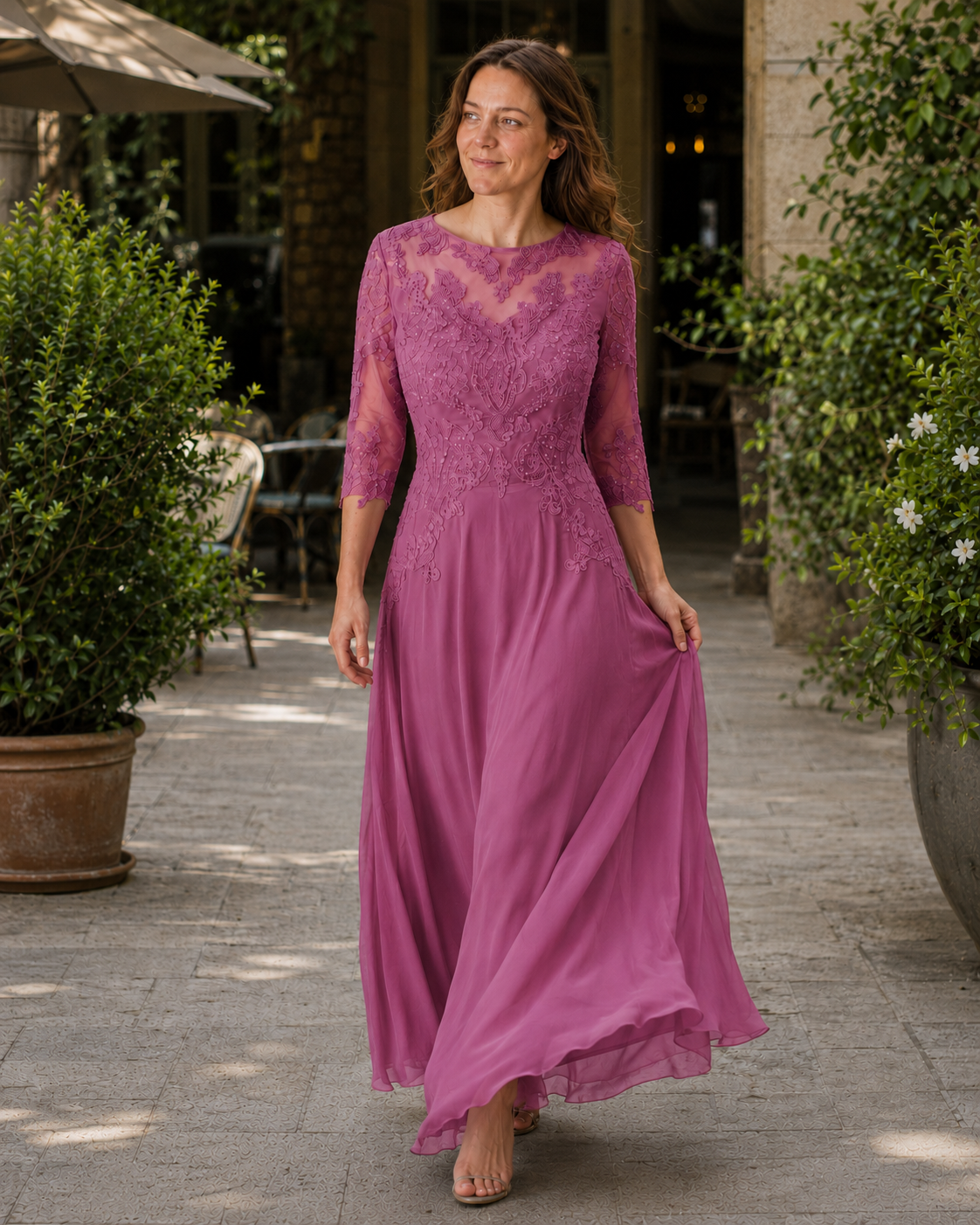 ShopNory Damen Abendkleid mit Spitzenoberteil und fließendem Rock