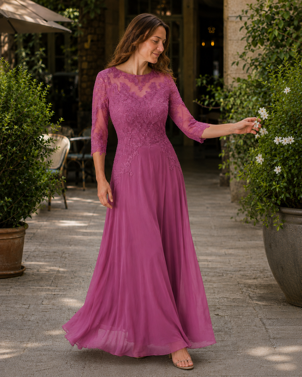 ShopNory Damen Abendkleid mit Spitzenoberteil und fließendem Rock