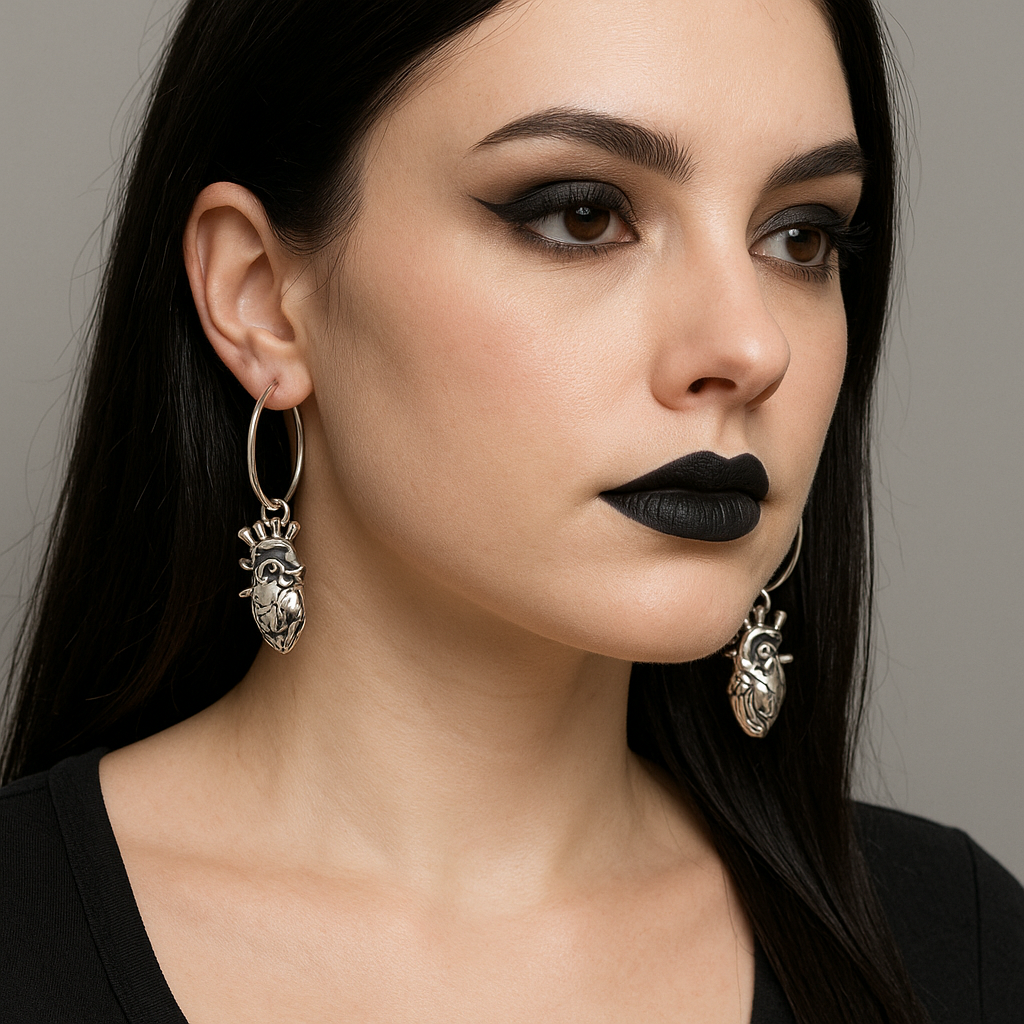 Silver Anatomical Heart Charm Hoop Earrings | Shop Nory