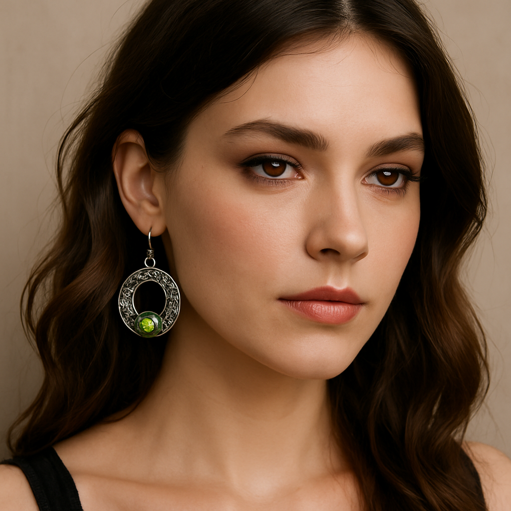Silver Gothic Witchy Green Stone Circle Earrings | Shop Nory