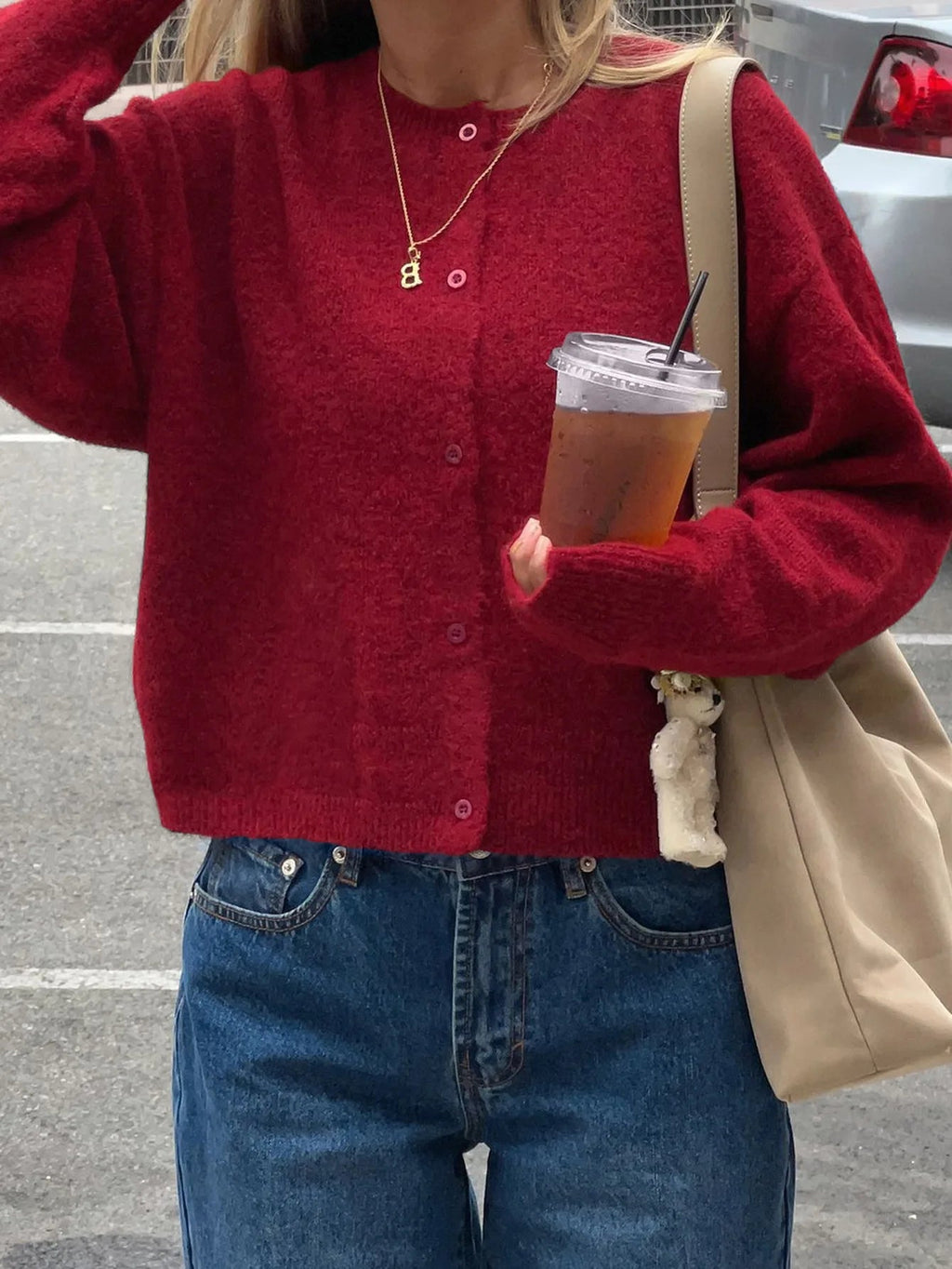 Damen Strickjacke mit langen Ärmeln und Knopfverschluss