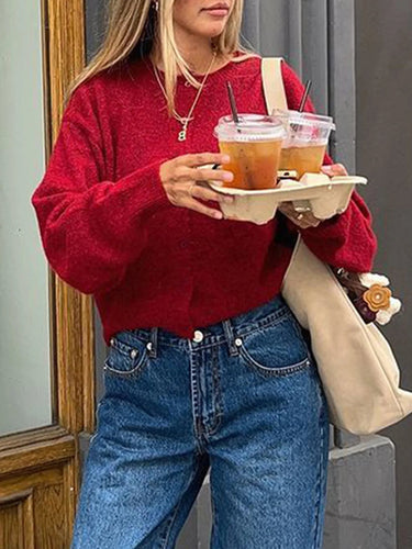 Damen Strickjacke mit langen Ärmeln und Knopfverschluss