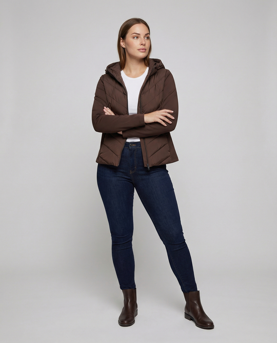 Damen Textil Jacke mit Chevron-Steppung & Kapuze