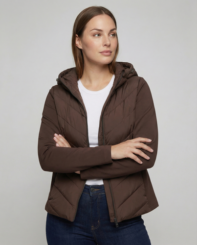 Damen Textil Jacke mit Chevron-Steppung & Kapuze