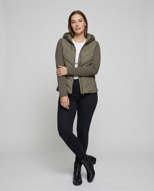 Damen Textil Jacke mit Chevron-Steppung & Kapuze