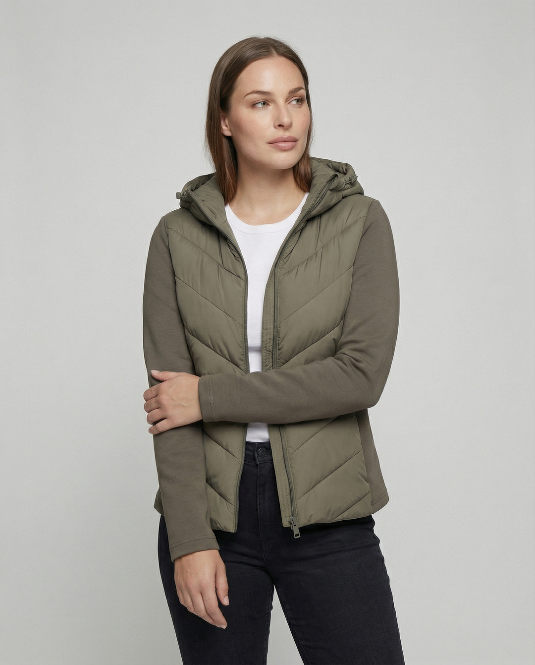 Damen Textil Jacke mit Chevron-Steppung & Kapuze