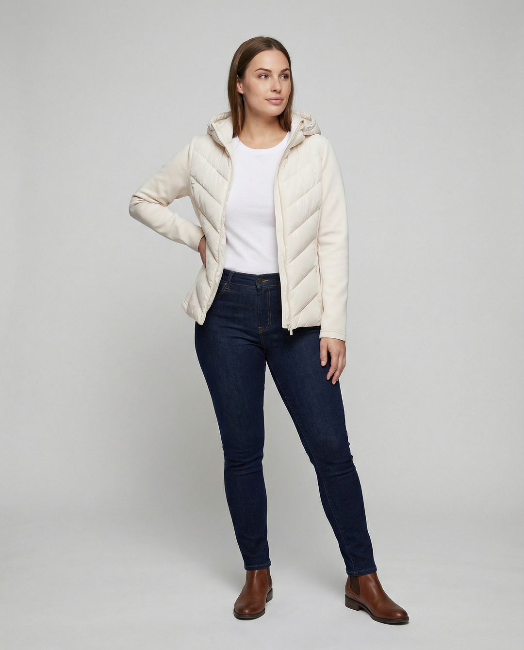 Damen Textil Jacke mit Chevron-Steppung & Kapuze