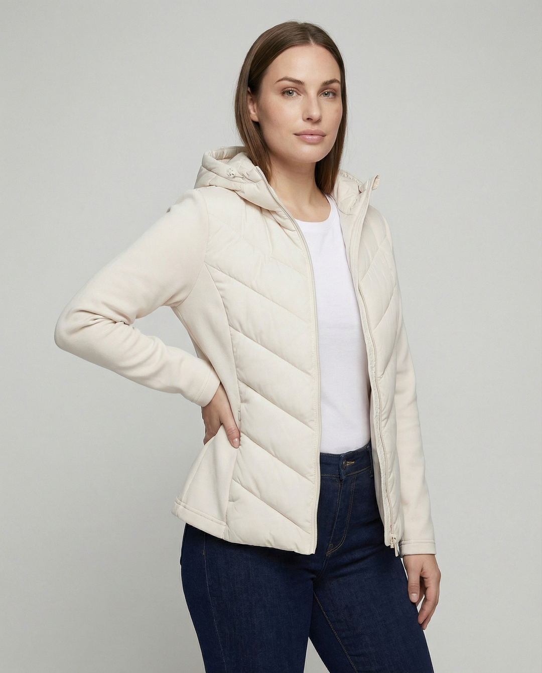 Damen Textil Jacke mit Chevron-Steppung & Kapuze