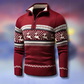 Winterpullover für Herren - warmer gestrickter Pullover mit halbem Reißverschluss & skandinavischem Rentiermuster