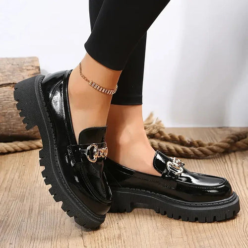 Chunky Loafers, Slip-On, Dekorationskette, Damenschuhe, Plattformschuhe