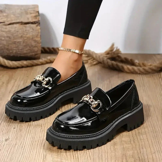 Chunky Loafers, Slip-On, Dekorationskette, Damenschuhe, Plattformschuhe