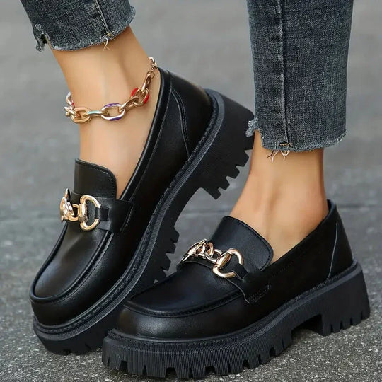 Chunky Loafers, Slip-On, Dekorationskette, Damenschuhe, Plattformschuhe