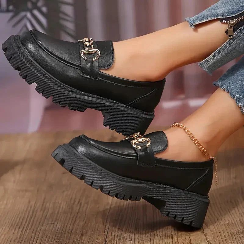 Chunky Loafers, Slip-On, Dekorationskette, Damenschuhe, Plattformschuhe