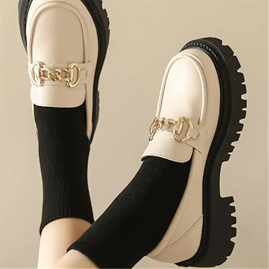 Chunky Loafers, Slip-On, Dekorationskette, Damenschuhe, Plattformschuhe