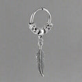 Silver Steam Punk Hoop Earrings with Feather Charm | Shop Nory