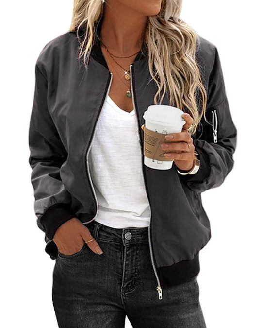 Klassische Bomberjacke mit Taschen für Frauen