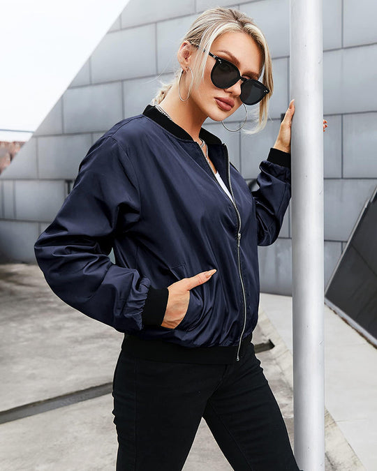 Klassische Bomberjacke mit Taschen für Frauen