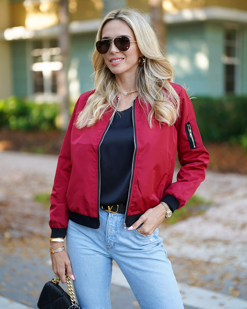 Klassische Bomberjacke mit Taschen für Frauen