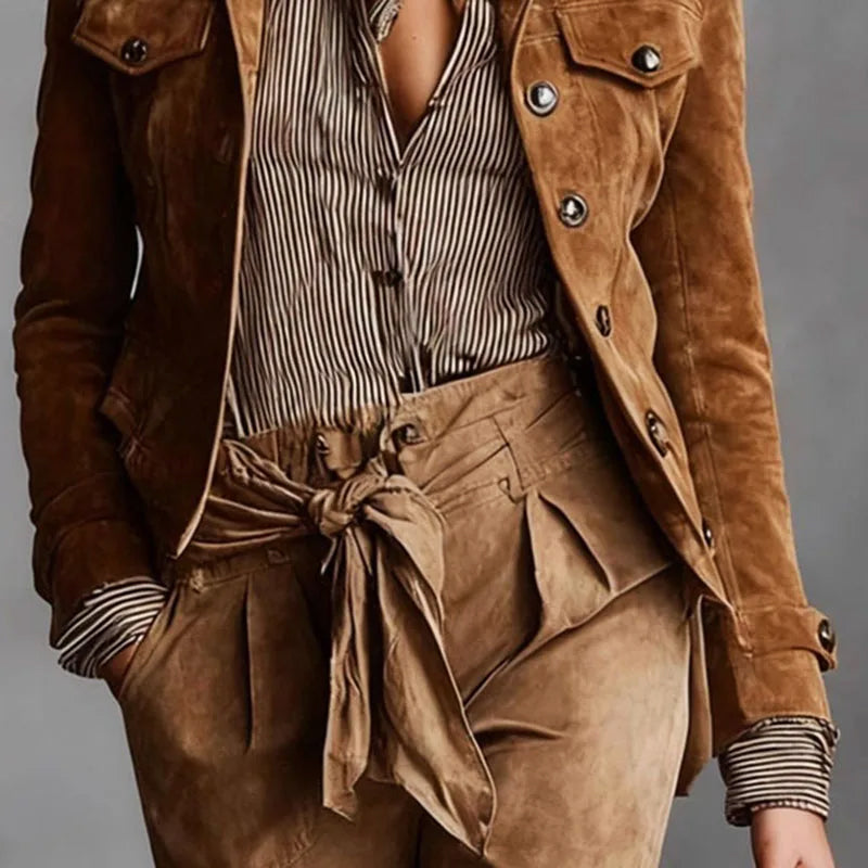 Wildleder Knopf-Jacke mit Kurzem Schnitt