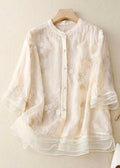 Bestickte Baumwoll Leinen Bluse