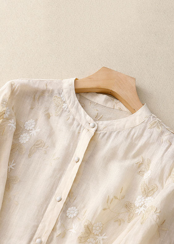 Bestickte Baumwoll Leinen Bluse