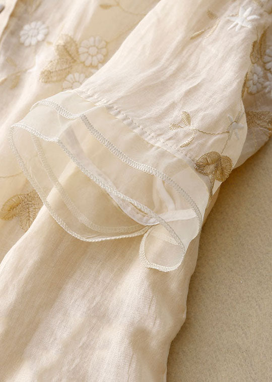 Bestickte Baumwoll Leinen Bluse